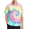 Chemises décontractées pour hommes Imprimé arc-en-ciel coloré Chemises décontractées Moderne Tie Dye Chemise de vacances Hawaii Y2K Blouses Mens Graphic Plus Size 4XL 230809