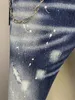 Mens Jeans Fashion Slim Moto Biker High Street Denim Fabric Pants Trendy Casual Hole Spray Paint 9873# 230809