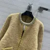 Kobiety Doman Knits Designer 2023 Autumn/Winter New Fashion Style okrągła szyja sukienka z diamentami Dekoracja klamry tkaninowa płaszcz kardigan UU8B