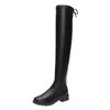 Bottes noires cuisse haute pour femmes 2023 automne bout rond plate-forme femmes mince Look mince Sexy fête dames longues 230817