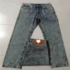 Trendig sann designer mens jeans stora buddha religion stor tjock tråd lös rak ben casual byxor