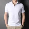 メンズポロスコットンポロシャツ半袖韓国スタイルジッパーカラー夏のカジュアル通気性服