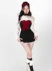 Two Piece Dress HOUZHOU Christmas Women Outfits Winter Sexy Party Bow Patchwork Strapless Lace Up Crop Top Cute Suit 230810