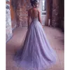 Spaghetti Sexy V-ausschnitt Strap Prom Kleider Lavendel Ärmellose Perlen Spitze Backless Party Abendkleider Lange Robe De Soiree