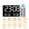 Wall Clocks LED Digital Clock Remote Brightness Adjustable For Bedroom Office Decor Black