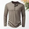 Men's T Shirts Men Slim Fit T-shirt Stylish Long Sleeve Tee Shirt With O-neck Buttons Solid Color Bottoming For Autumn