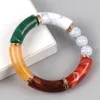 Charmarmband bohemiska färgglada harts bambu par akryl krökta rörpärlor elastiska armband armband smycken för kvinnliga gåvor