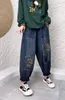 女子ジーンズストレッチ刺繍フローラル2023初秋のカジュアルウォッシュハームパンツデニムズボンの長いスクラッチハラジュク
