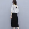 Casual Dresses Summer Fashion Temperament Women's Suit kjol Lossa Slim Solid Color T-shirt Suspenders Elegant Dress Two-Piece Women