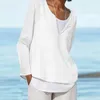 Bluzki damskie lniane koszulka w dekolcie kobiety oddychają swobodny solidny długie rękaw luz luźne vintage top hawajskie damskie ubrania tunika Blusas