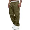 Pantalon homme maison chambre homme polyvalent toutes saisons Cargo multi-poches bouton zip ourlet couleur unie pantalon extérieur