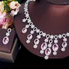 Orecchini di collana set da festa di matrimonio francese Nava con diamante rosa e catena di gioielli con zircone da sposa a 2 pezzi per abiti da donna