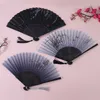 Chinese Style Products 1PC Vintage Silk Folding Fan Wooden Shank Classical Dance Fan High Quality Tassel Elegent Female Fan Home Decoration