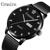 Wristwatches Crnaira Men's Simple Fashion Ultra Watch Business Mesh Steel Mesh Belt Miamond Face Quartz مضيئة للماء