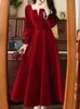 Casual Dresses Autumn Women Fashion Elegant Red Dress Long Sleeve Vintage A-Line Wedding Party Robe Female Prom Birthday Vestidos