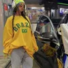 Kvinnors hoodies tröjor gul flagga Brasilien brev tryck hoodie kvinnor y2k high street lös överdimensionerad pullover mode harajuku jacka kläder 230809