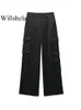 Pantaloni da donna Capris Willshela Moda donna con tasche Cerniera frontale solida Cargo Vintage Vita alta Pantaloni donna Chic Lady a figura intera 230809