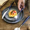 Dinnerware Sets Pure Natural Wood Handle Cutlery Set Luxury Western Tableware 18/10 Stainless Steel Knife Fork Spoon Portable