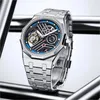 Armbandsur Aesop Flying Tourbillon Mechanical Skeleton Watches Män Vattentät armbandsur Sapphire Mirror Rostfritt stål Octagon Watch