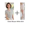 Two Piece Dress 2023 Women Pieces Casual Interview Suit With Slim Skirt And V-neck Blouse Novelty Green Female Office Ladies Shirt Suits