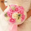 Decorative Flowers Wreaths YO CHO Bridal Wedding Bouquet Bridesmaid Artificial PE Rose Flower Fake Pearl Pink Supplies Festival Decorations 230809