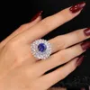 Band Rings Luxury Elegant 925 Sterling Silver Rings for Women Vintage Simulation Sapphire Round Shape Finger Ring Ladies Wedding Jewelry