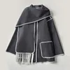 Womens 21FW TOTEME Single-breasted Embroidery Tassel Scarf Wool Loose Coats