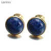 Manschettlänkar Lowkey Luxury Lapis Lazuli Cufflinks för herrguldfärg Lepton Högkvalitativ runda Lazurite Stone Links Relojes Gemelos 230809