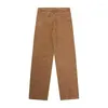 Men's Jeans High Street Brown Retro Washed Mens Trouser Hem Breasted Zipper Slit Straight Leg Denim Pants Unisex Loose Cotton Trousers