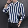 Men's Casual Shirts 2024 Spring Square Collar Wide Stripe Shirt Fashion Business Long Sleeve Ironing Men Drop Ship