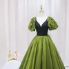 Party Dresses SunnyBridal Vintage Puff Sleeve Ladies Evening Dress Elegant Dark Green V Neck Long Prom Formal Women