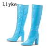 Bottes Liyke printemps automne moto femmes bout pointu Zip genou bottes hautes mode rose imprimé serpent talons carrés fête longues chaussures dame 230809