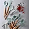 Cooking Utensils 1PCS Silicone Spatula Spoon Tongs Heatresistant Soup Nonstick Shovel Wooden Handle Kitchen Tool 230809