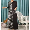 Vêtements ethniques Patchwork Mode Géométrie Imprimé Maxi Robes Femmes À Manches Longues Robe Décontractée O-col Robe Lâche Musulman Poche Abaya