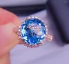 Кластерные кольца e422 Аквамариновое кольцо Fine Jewelry Pure 18k Gold Natural 5.2ct Blue Gemstones для женщин подарки на день рождения подарки