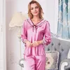 Kvinnors sömnkläder Silk Nightgown Vintage Pijama Mujer Pyjamas Long Sleeved Pants Sleeve Nightgowns Lady Sexy B-5357