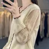 Kvinnors stickor 2023 Spring/Summer Fashion Elegant Hollowed Out Long-ärmad Cardigan Worsted Wool V-Neck Liten skjorta Match Color Cashmere S