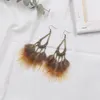 Dangle Earrings Bohemian Summer For Women Ethnic Jewelry Drop-shaped Rice Bead Long Brown Feather Earring Danglers Kolczyki Brincos