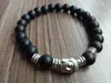 Streng 2pc Set Matte Black Onyx Armband 108 Mala Kralen Lotus Hanger Yoga Gebed Armbanden 1 Lap / 4 Laps