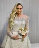 2023 Arabic Aso Ebi White Mermaid Wedding Dress Lace Beaded Pearls Luxurious Vintage Bridal Gowns Dresses ZJ202