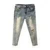 Jeans da uomo Trendy Luxury Vintage Washed Slim per uomo Distressed Elegante e confortevole Design solido Boyfriend Casual Blu 230809