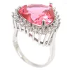 Cluster Rings 22x21mm Big Heart Gemstone 6.8G Pink Morganite Cz Women Engagement Silver Wholesale Drop