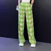 Женские штаны Capris Pink Plaid Fashion Широкие штаны для ног Y2K Высокие талию прямые повседневные штаны для женской корейской женской одежды Pantalones 230809