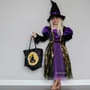 Särskilda tillfällen Sparkly Witch Halloween Costumes For Girls Led Light Up Purple Long Dress Kids Carnival Cosplay Outfit With Broom Hat 230810