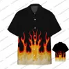 Camisas casuales para hombres Verano para hombres Impresión 3D Rojo Azul Amarillo Llama de color Camisas casuales Hombre Sudaderas de secado rápido Solapa masculina Manga corta Botón Tops 230809