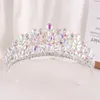 Koreanska lyxiga himmelblå kristallkrona brudhuvudbonad 2023 Nya eleganta tiaras flickor bröllopsklänning pannband