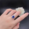 Band Rings Genuine 18K White Gold Rings Female 2CT Rectangle Sapphire Diamond Wedding Rings For Women Beautiful Birthday Jewelry