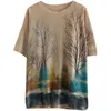 Damenpullover Damen Sommer Dünne Strickpullover T-Shirts Für Frauen Kurzarm Art Tree View Drucken Lässige Pullover Tops Vintage