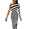 Casual Dresses Abstract Line Print Maxi Dress Long Sleeve Mod Circles Elegant BodyCon Spring Party Women Design kläder