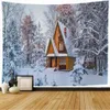 Гобебцы Голубая ночная пейзаж гобелен деревянные дома горная природа снежная гобелена настенная стена искусство для гостиной спальня домашняя декор R230810